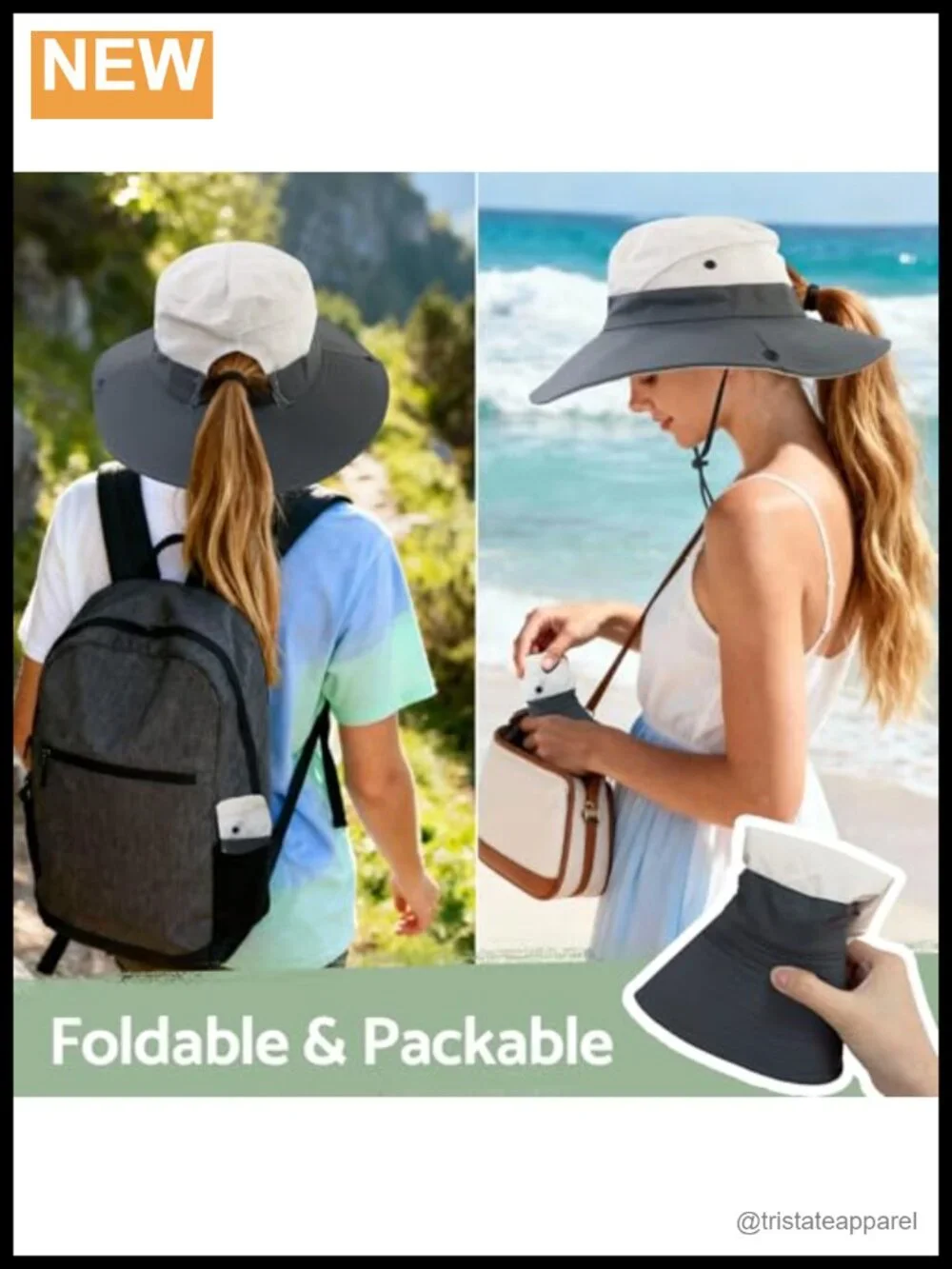 UPF 50+ Ponytail Sun Hat with Wide Visor - Lightweight Packable Outdoor Hat